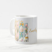 かわいいハッピーイースターピンク金ゴールドブルー垂直 コーヒーマグカップ (正面左)