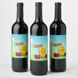 かわいいハッピーイースターベビーチックエッグカラフルズ ワインラベル