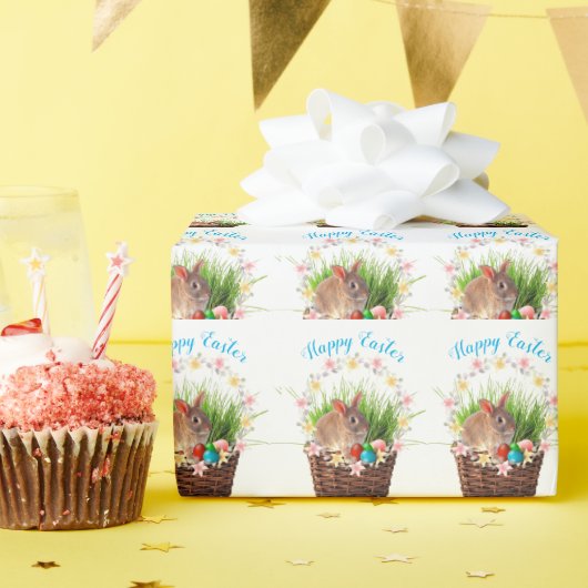 かわいいハッピーイースターラビットインバスケットホリデイ ラッピングペーパー (誕生日パーティー)