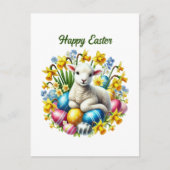 かわいいハッピーイースター子羊 シーズンポストカード (正面)