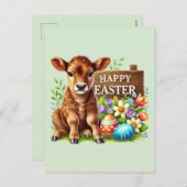かわいいハッピーイースター牛 シーズンポストカード (正面/裏面)