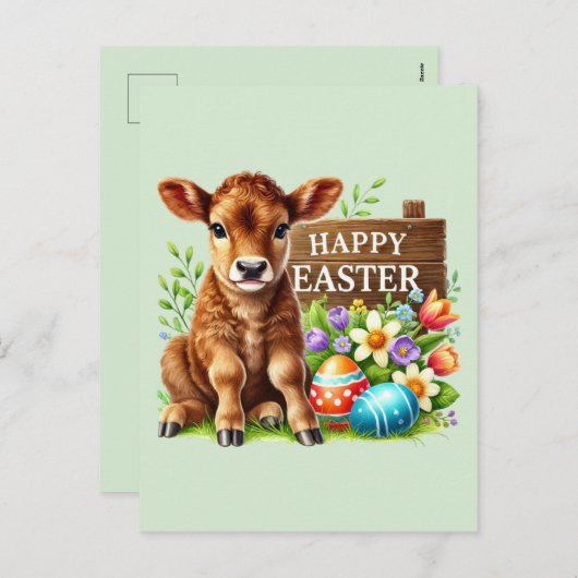 かわいいハッピーイースター牛 シーズンポストカード (正面/裏面)