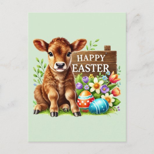 かわいいハッピーイースター牛 シーズンポストカード (正面)