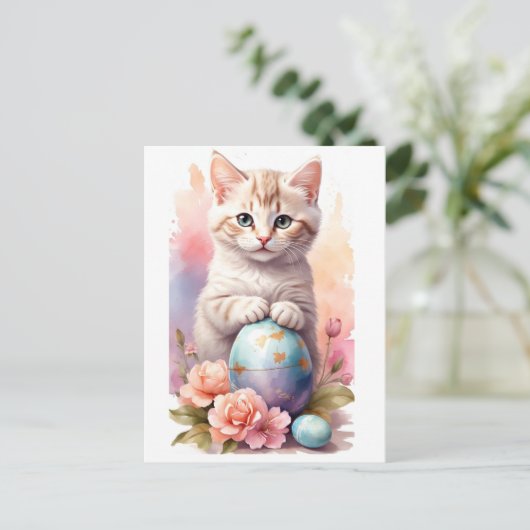 かわいいハッピーイースター猫 シーズンポストカード (スタンド正面)