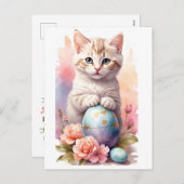 かわいいハッピーイースター猫 シーズンポストカード (正面/裏面)