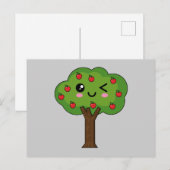 かわいいハッピーウィンキングアップルツリー シーズンポストカード (正面/裏面)