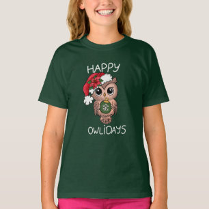 かわいいハッピーウィーデイズクリスマスフクロウグリーン Tシャツ