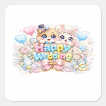 かわいいハッピーウェディングカップル動物パステルPi