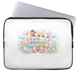 かわいいハッピーウェディングカップル動物パステルPi ラップトップスリーブ