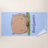 かわいいハッピーウォンバットアニメイラストレーション ビーチタオル (正面)