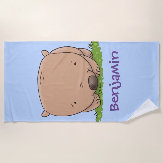 かわいいハッピーウォンバットアニメイラストレーション ビーチタオル (正面)