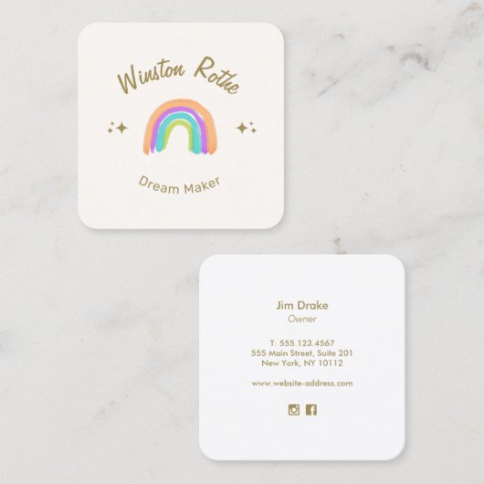 かわいいハッピーウォーターカラーレインボースクエア名刺 スクエア名刺 (正面/裏面)