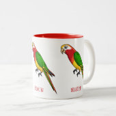 かわいいハッピーオウム漫画イラストレーション ツートーンマグカップ (正面右)