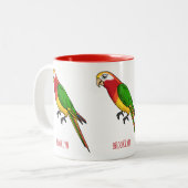 かわいいハッピーオウム漫画イラストレーション ツートーンマグカップ (正面左)