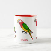 かわいいハッピーオウム漫画イラストレーション ツートーンマグカップ (中央)