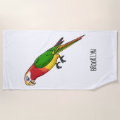 かわいいハッピーオウム漫画イラストレーション ビーチタオル (正面)