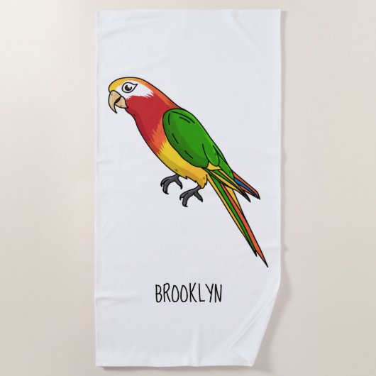 かわいいハッピーオウム漫画イラストレーション ビーチタオル (正面)