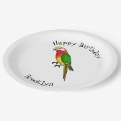 かわいいハッピーオウム漫画イラストレーション ペーパープレート (アングル)