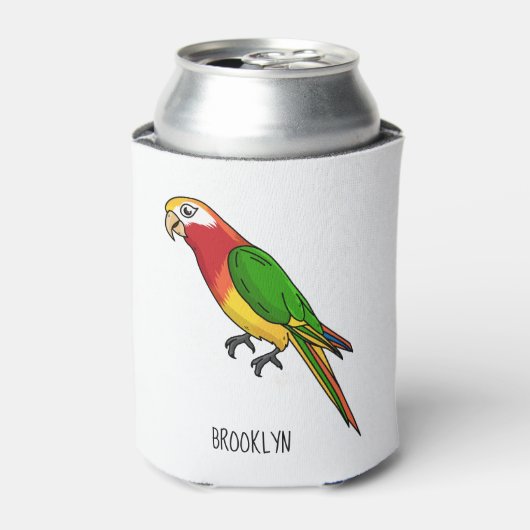 かわいいハッピーオウム漫画イラストレーション 缶クーラー (缶正面)