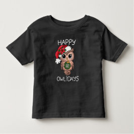 かわいいハッピーオリデイズ クリスマスオウル 緑 トドラーTシャツ