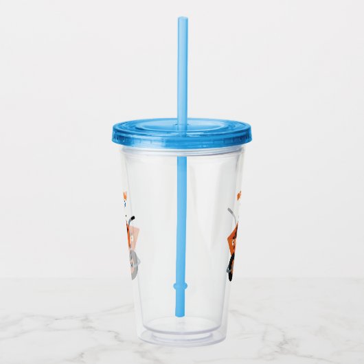 かわいいハッピーオレンジの手押し車のカートゥーンイラストレーション アクリルタンブラー (右)