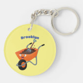 かわいいハッピーオレンジの手押し車のカートゥーンイラストレーション キーホルダー (裏面)