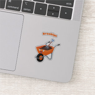 かわいいハッピーオレンジの手押し車のカートゥーンイラストレーション シール