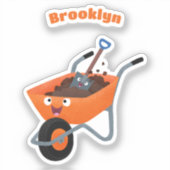 かわいいハッピーオレンジの手押し車のカートゥーンイラストレーション シール (正面)