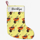 かわいいハッピーオレンジの手押し車のカートゥーンイラストレーション スモールクリスマスストッキング (正面)