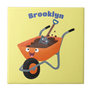 かわいいハッピーオレンジの手押し車のカートゥーンイラストレーション タイル