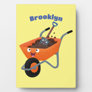 かわいいハッピーオレンジの手押し車のカートゥーンイラストレーション フォトプラーク