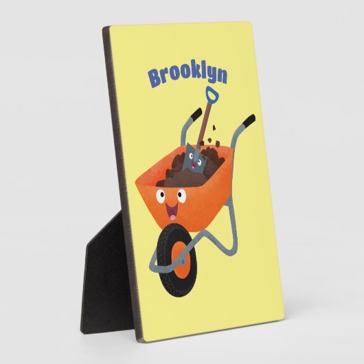 かわいいハッピーオレンジの手押し車のカートゥーンイラストレーション フォトプラーク (側面)