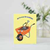 かわいいハッピーオレンジの手押し車のカートゥーンイラストレーション ポストカード (スタンド正面)