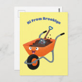 かわいいハッピーオレンジの手押し車のカートゥーンイラストレーション ポストカード (正面/裏面)