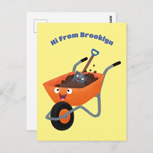 かわいいハッピーオレンジの手押し車のカートゥーンイラストレーション ポストカード (正面/裏面)