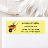 かわいいハッピーオレンジの手押し車のカートゥーンイラストレーション ラベル (インサイチュ)