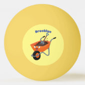 かわいいハッピーオレンジの手押し車のカートゥーンイラストレーション 卓球ボール (裏面)