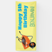 かわいいハッピーオレンジの手押し車のカートゥーンイラストレーション 横断幕 (縦)