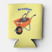 かわいいハッピーオレンジの手押し車のカートゥーンイラストレーション 缶クーラー (正面)