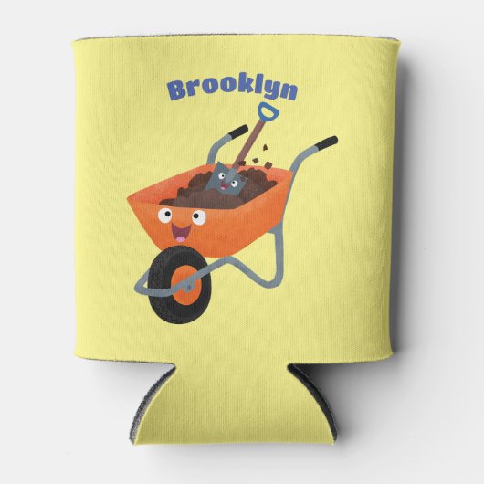 かわいいハッピーオレンジの手押し車のカートゥーンイラストレーション 缶クーラー (正面)