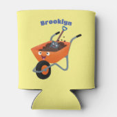 かわいいハッピーオレンジの手押し車のカートゥーンイラストレーション 缶クーラー (裏面)