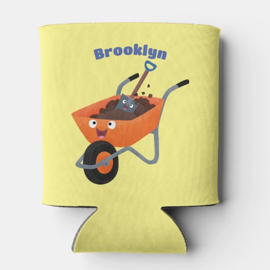 かわいいハッピーオレンジの手押し車のカートゥーンイラストレーション 缶クーラー (裏面)