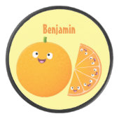 かわいいハッピーオレンジの柑橘系フルーツマンガ アイスホッケーパック (正面)