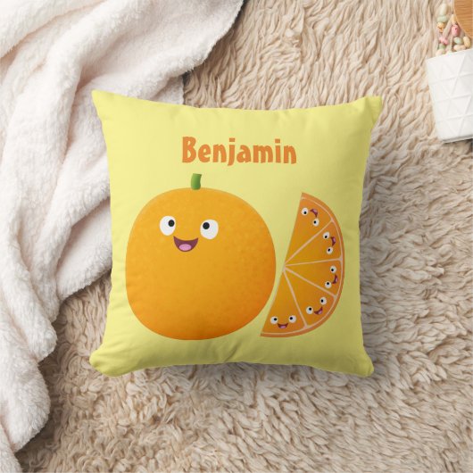 かわいいハッピーオレンジの柑橘系フルーツマンガ クッション (ブランケット)