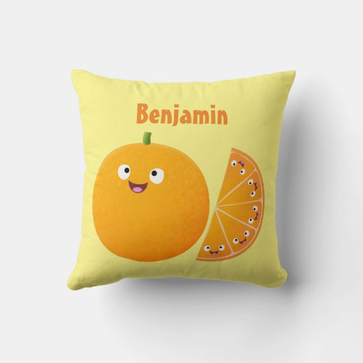 かわいいハッピーオレンジの柑橘系フルーツマンガ クッション (裏面)
