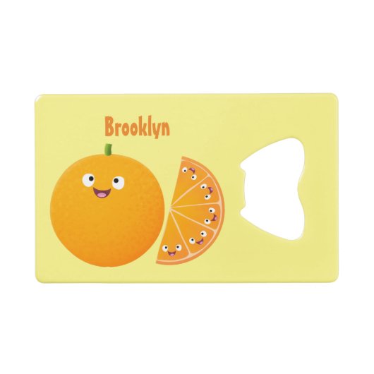 かわいいハッピーオレンジの柑橘系フルーツマンガ クレジットカード栓抜き (正面(横))