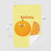 かわいいハッピーオレンジの柑橘系フルーツマンガ ゴルフタオル (インサイチュ)