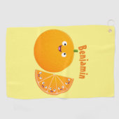 かわいいハッピーオレンジの柑橘系フルーツマンガ ゴルフタオル (横)