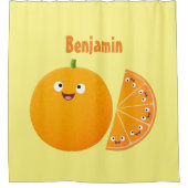 かわいいハッピーオレンジの柑橘系フルーツマンガ シャワーカーテン (正面)