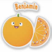 かわいいハッピーオレンジの柑橘系フルーツマンガ シール (正面)